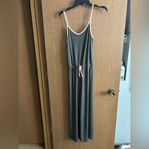 NWOT Wallflower olive green Jumpsuit with Pink Trim